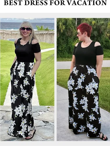 Vista 4 de STYLEWORD - Vestidos largos de verano para mujer con hombros descubiertos y bolsillo
