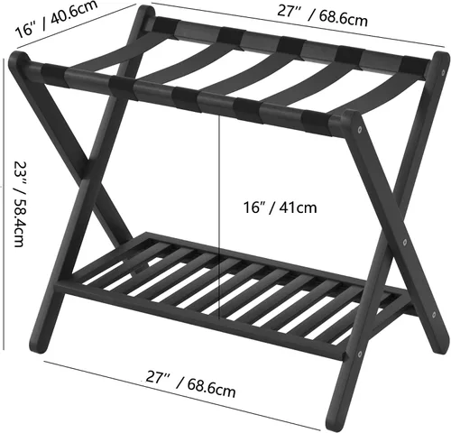Vista 2 de Portaequipajes plegable con estante de almacenamiento para habitación de invitados Hotel Essentials de bambú sólido resistente soporte