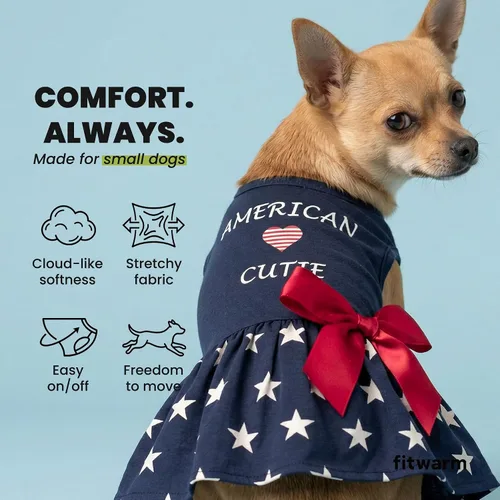 Vista 6 de Fitwarm Ropa de perro 100% algodón American Cutie para el 4 de julio, ropa para perros del Día de los Caídos, vestidos patrióticos, vestido de Cutie