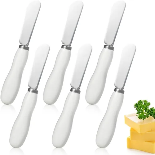 Vista 11 de AISBUGUR Paquete de 2 cuchillos esparcidores de mantequilla de acero inoxidable, cuchillo de mantequilla con mango de porcelana blanca, cuchillos