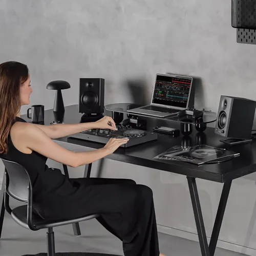 Vista 2 de Fenge Elevador de monitor, soporte de monitor doble de 34 pulgadas para monitores grandes, organizador de escritorio con estante de vidrio y patas