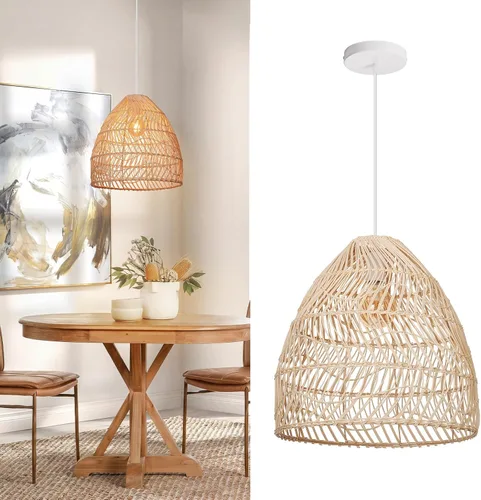 Vista 4 de Arturesthome Lámpara colgante de ratán, lámpara de mimbre estilo bohemio, cesta de techo, lámpara colgante grande de tejido natural para fregadero