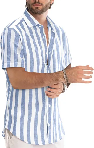 Vista 10 de JMIERR Camisas de vestir a rayas con botones y manga corta para hombre