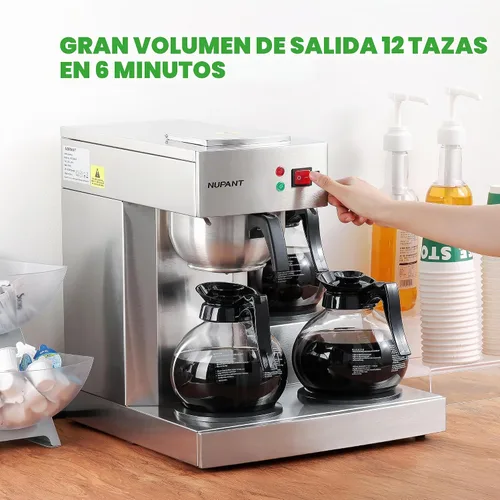 Vista 2 de NUPANT Cafetera comercial de 12 tazas, cafetera de goteo con 3 calentadores de placa y 3 decantadores de vidrio, cafetera comercial de acero