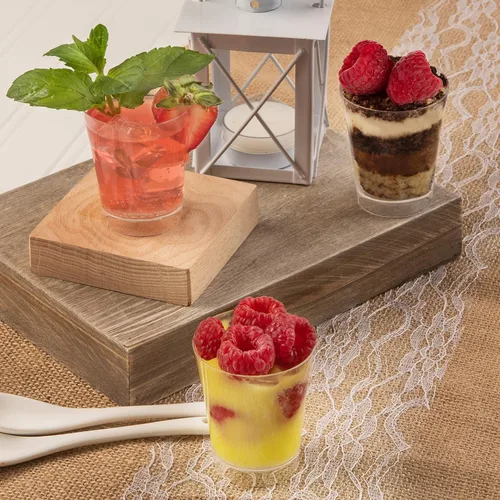 Vista 4 de Mini tazas de postre de 2 onzas, 96 unidades, vasos redondos de plástico transparente para fiestas, cuencos de postre pequeños de plástico, tazas