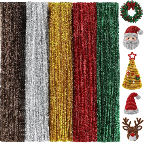 Vista 11 de Limpiapipas de Navidad, 500 piezas de limpieza de tuberías artesanales Colores de Navidad 02