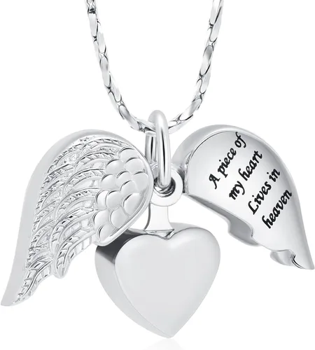 Vista 21 de Imrsanl Collar con dije de urna de cremación en forma de corazón para cenizas humanas – Un pedazo de mi corazón vive en el cielo