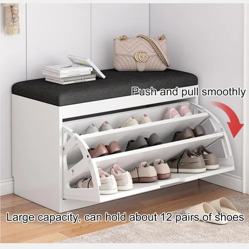 Vista 5 de Banco de zapatos, banco con almacenamiento de zapatos, banco de entrada superior con cojín extraíble, zapatero de madera con cajón de almacenamiento