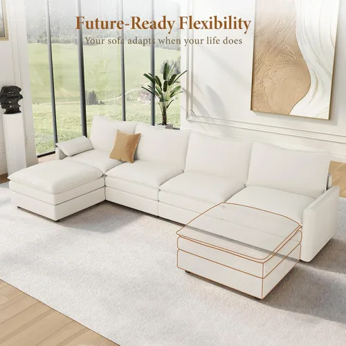 Vista 8 de Vesgantti Sofá modular modular de 142 pulgadas, cómodo sofá modular con asiento profundo otomano de felpilla en forma de L, sofás modulares