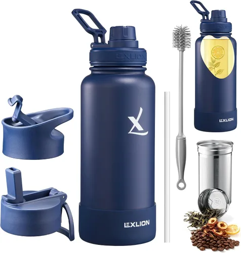 Vista 13 de Lexlion Botella de agua de 14 onzas, de acero inoxidable con aislamiento de triple pared, resistente al olor y a la tensión, botella reutilizable, 1