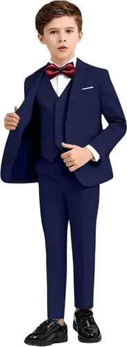 Vista 12 de Boy's Formal Suit Set, Slim Fit Suits for Kids, 5 Pieces Boys Tuxedo Set Negro (pajarita).