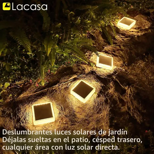 Vista 4 de Lacasa – Luces de terraza solares, paquete de 4 luces LED de 30LM para muelle, blanco cálido 2700K, luces de escalones exteriores alimentadas por