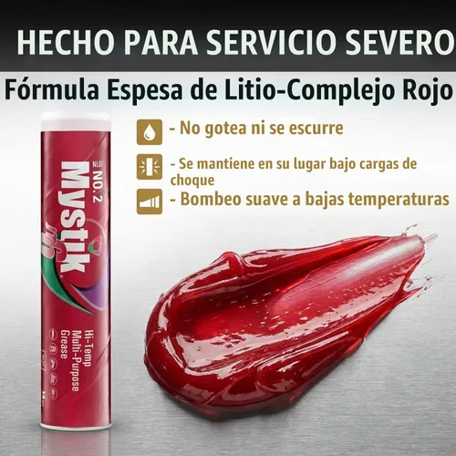 Vista 5 de Mystik JT-6 Tubo de grasa de alta temperatura para pistola de engrase, complejo de litio rojo multiusos, NLGI 2, grasa para rodamientos de rueda, 14