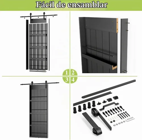 Vista 4 de BARNER HOME Puerta corrediza de granero de 30" x 84", puerta de granero estilo estante con kit de herrajes de 6 pies, hecha de MDF imprimado Negro