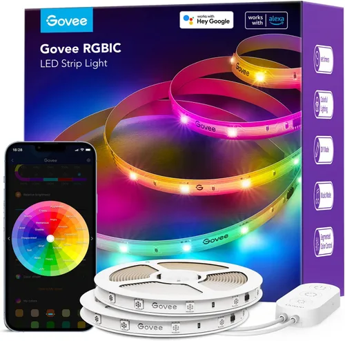 Vista 10 de Govee RGBIC - Tira de luz LED Alexa de 16.4 pies, luces LED inteligentes WiFi que funcionan con Alexa y Google Assistant, bricolaje segmentado