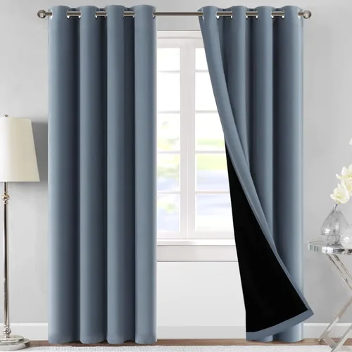 Vista 13 de MeilleMaison Paneles de cortina 100 % opacas para ventana de dormitorio, bloqueo de luz completa, de 84 pulgadas de largo, con aislamiento térmico