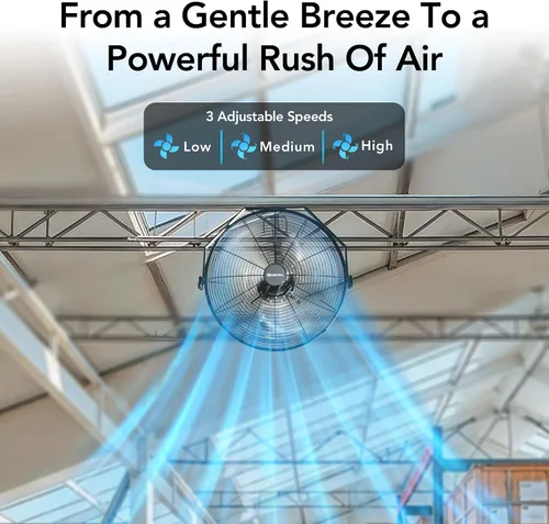 Vista 2 de Comfort Zone Ventilador industrial de alta velocidad de 20 pulgadas, ventilador de montaje en pared y piso totalmente metálico, refrigeración