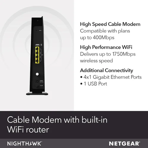 Vista 4 de Modem router con cable, de Netgear, Nighthawk AC1900 (24 x 8) DOCSIS 3.0, ideal para Xfinity Internet y Voice (C7100V), Negro