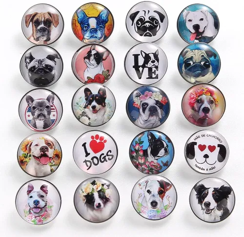 Vista 2 de 20 dijes a presión para perro, 0.709 in, intercambiables, para joyería, collar, pulsera, botones de cristal