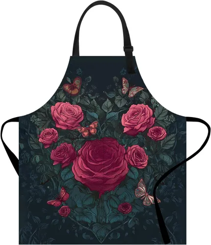 Vista 27 de Delantal divertido con bolsillo para mujeres y hombres, delantal de cocina ajustable para barbacoa y horneado con lindos animales y flores