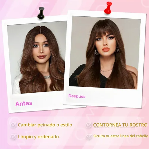 Vista 2 de 2 extensiones de cabello con clip, extensiones de cabello francés con flecos, extensiones de cabello de una pieza con clip en la parte delantera