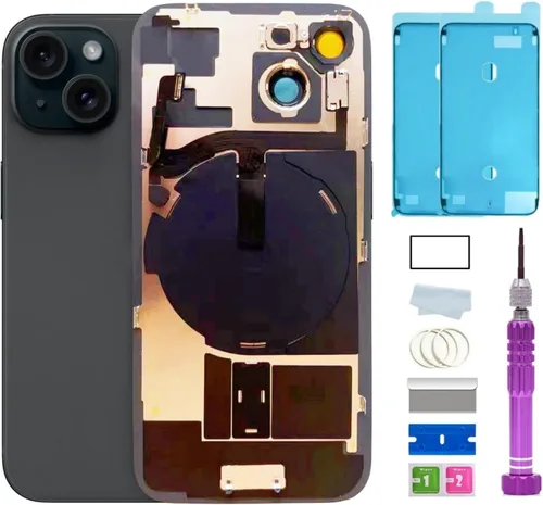 Vista 11 de Reemplazo de vidrio trasero de 14 pulgadas con placa y cable flexible y todas las piezas para iPhone 14 (azul, 6.1 pulgadas) + cinta impermeable +