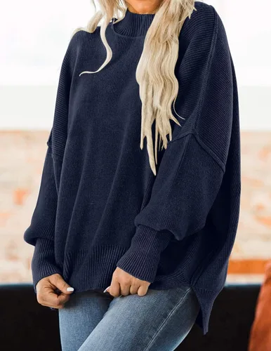 Vista 3 de ZESICA Women's 2024 Fall Casual Long Sleeve Crew Neck Side Slit Oversized Ribbed Knit Pullover Sweater Tops
