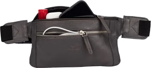 Vista 6 de FINELAER Riñonera de cuero con bolsillos con cremallera, ajuste ajustable, diseño elegante, Gris, Riñonera de senderismo