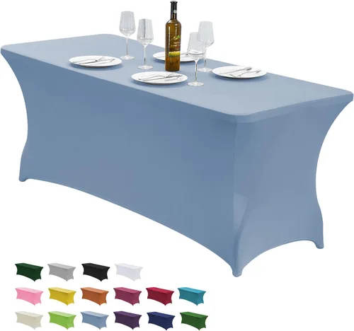 Vista 13 de CWK - Funda de mesa de elastano elástica impermeable de 4 pies para mesas rectangulares - Mantel elástico ajustable para mesas plegables, tela