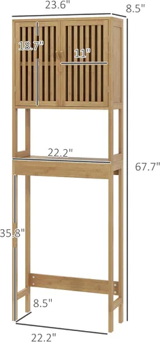 Vista 3 de Bamboo Over-the-Toilet Storage Cabinet with Adjustable Shelf, Natural