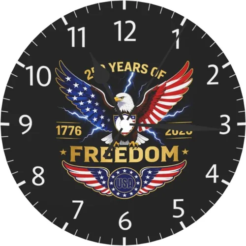 Vista 9 de Reloj de pared redondo 1776-2026, conmemorativo, silencioso, sin tictac, funciona con pilas, reloj de escritorio silencioso de cuarzo águila