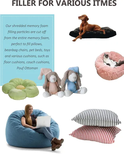 Vista 5 de BCU Relleno de funda para silla de puf, de alta elasticidad, espuma viscoelástica triturada, relleno de cojín de sofá, relleno de cama