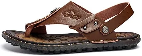 Vista 2 de Sandalias para hombre para interiores y exteriores, chanclas de playa, informales, de cuero, sin cordones, dos usos, pantuflas atléticas, suaves