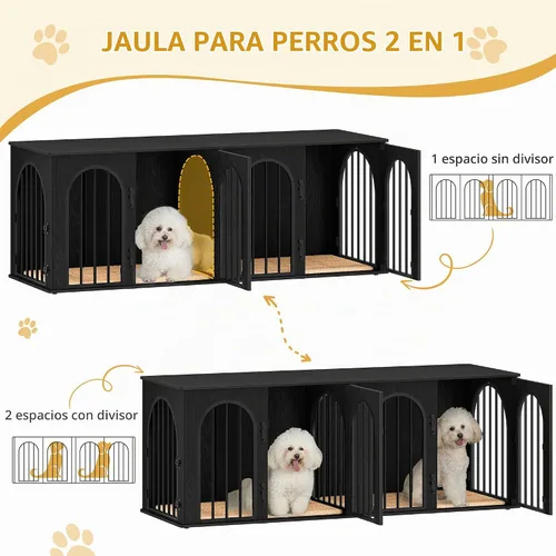Vista 4 de Hzuaneri - Muebles de jaula doble para perros de 63 pulgadas, para interiores con cojín