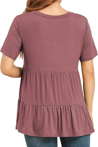 Vista 4 de Xpenyo Camisetas de maternidad para mujer de manga corta escalonadas básicas casual para embarazo