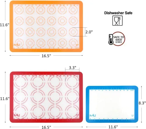 Vista 2 de MIU - Tapete de silicona para hornear macarrones, antiadherente, 2 medias hojas y 1 cuarto de hoja, kit perfecto para macarrones, pasteles, pan