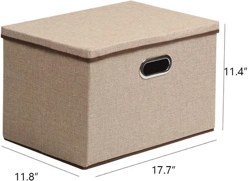 Vista 5 de UUJOLY Contenedores de almacenamiento grandes de tela de lino, canastas plegables de tela de lino, caja de almacenamiento con tapa y asas