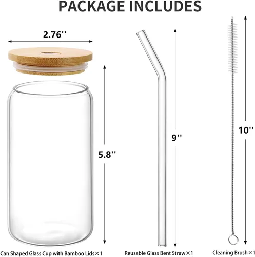 Vista 2 de CWHHRN Vasos de vidrio con tapas y pajitas, vasos de 16 onzas, tazas de café helado, vaso de vidrio con tapa, ideal para soda, té Boba Cocktai