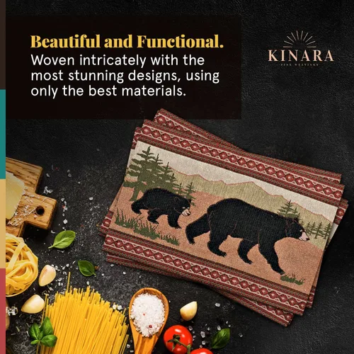 Vista 2 de Kinara Juego de manteles individuales Black Bear - Diseño nativo americano del suroeste - Patrón hermoso y único - Tejido fino cuatro manteles