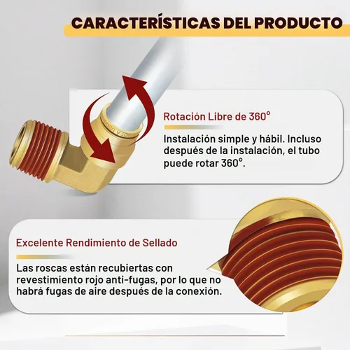 Vista 3 de Siptenk 1/2" Codo DOT de Latón Empuje para Conectar Accesorios de Línea de Aire 5 PIEZAS, Tubo de 1/2" OD x Rosca NPT de 1/2" Accesorios de Conexión
