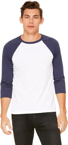 Vista 10 de Bella + Canvas - Camiseta de béisbol unisex con manga 3/4 (3200) DEEP HTHR/NEGRO Blanco/Negro