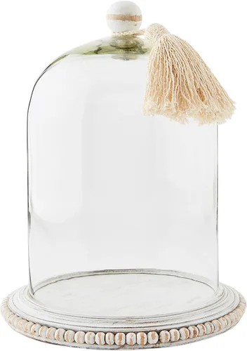 Vista 3 de Mud Pie Cloche decorativo con base de cuentas grande, color blanco