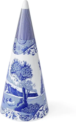 Vista 3 de Spode Topiario italiano azul en forma de cono – acento decorativo de porcelana de 13.6 pulgadas, diseño esculpido azul y blanco inspirado