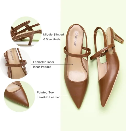 Vista 4 de C.Paravano Zapatos planos para mujer Sandalias planas con puntera puntiaguda Zapatos con correa en el tobillo Zapatos cómodos de cuero Zapatos