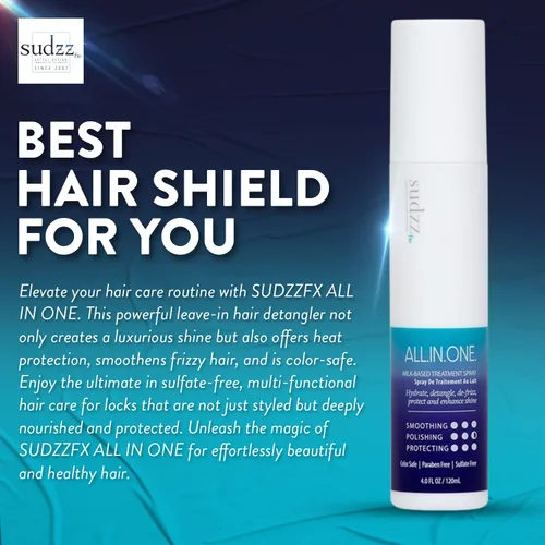 Vista 6 de SUDZZFX All in One Potente desenredante de cabello sin enjuague, crea brillo, protección contra el calor, suaviza el cabello encrespado