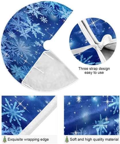 Vista 2 de ALAZA Decoración de falda de árbol de Navidad, adorno pequeño de 35.4 pulgadas con copos de nieve azules de invierno con purpurina para fiesta