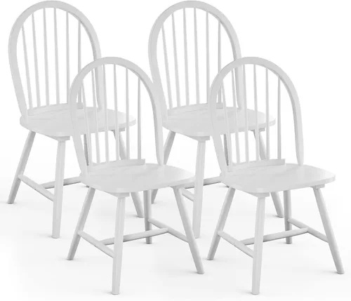 Vista 14 de Giantex Juego de 2 sillas de comedor de madera, sillas Windsor con patas de madera maciza, respaldo de eje alto, barras transversales en forma de H