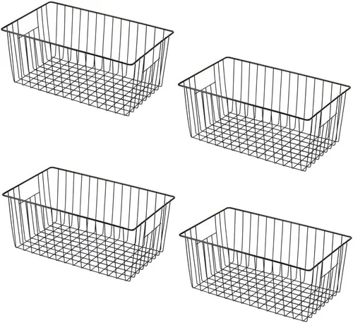 Vista 8 de Canastas organizadoras de almacenamiento de alambre de 16 pulgadas para congelador, cubo de refrigerador para el hogar con asas integradas
