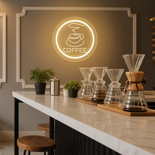 Vista 2 de Letrero de neón de café, luz de neón LED para decoración de pared, blanco cálido, 9.84 x 9.84 pulgadas