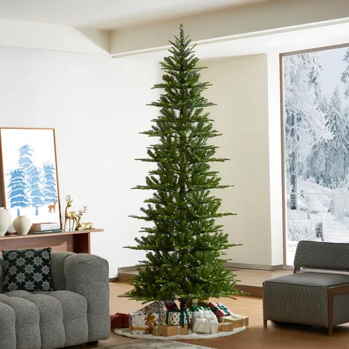 Vista 19 de Glitzhome - Árbol de Navidad artificial delgado preiluminado de 2.4 m, con ramas de pino Aspen Frostfall, soporte plegable de metal, 500 luces Aspen